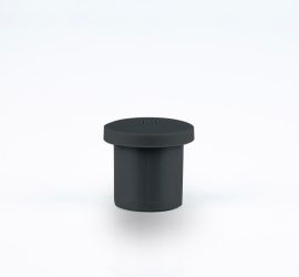 A black Jacob blanking plug, with metric thread, on a white background.