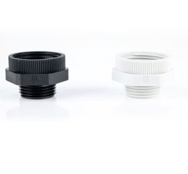 A black and a white Jacob enlarger, on a white background.