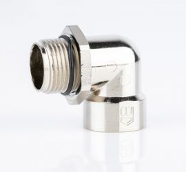 A zinc die-cast Jacob elbow 90°, with metric thread, on a white background.