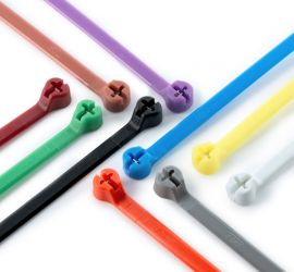 Ten Ty-Rap® plastic cable ties in multiple colors.