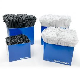 Four blue workbench boxes with polyamide 6.6 Ty-Rap® cable ties in multiple sizes and colors.