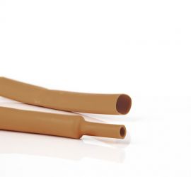 Een lengtestuk bruine dunwandige krimpkous, H-2(Z), van het merk Hongshang, op een witte achtergrond.