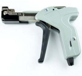A cable tie installation tool, for stainless steel cable ties up to 7.96 millimeters wide, on a white background.